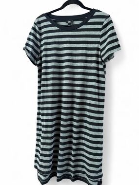 Women’s Striped Short Sleeve Dress- Black and Light Gray